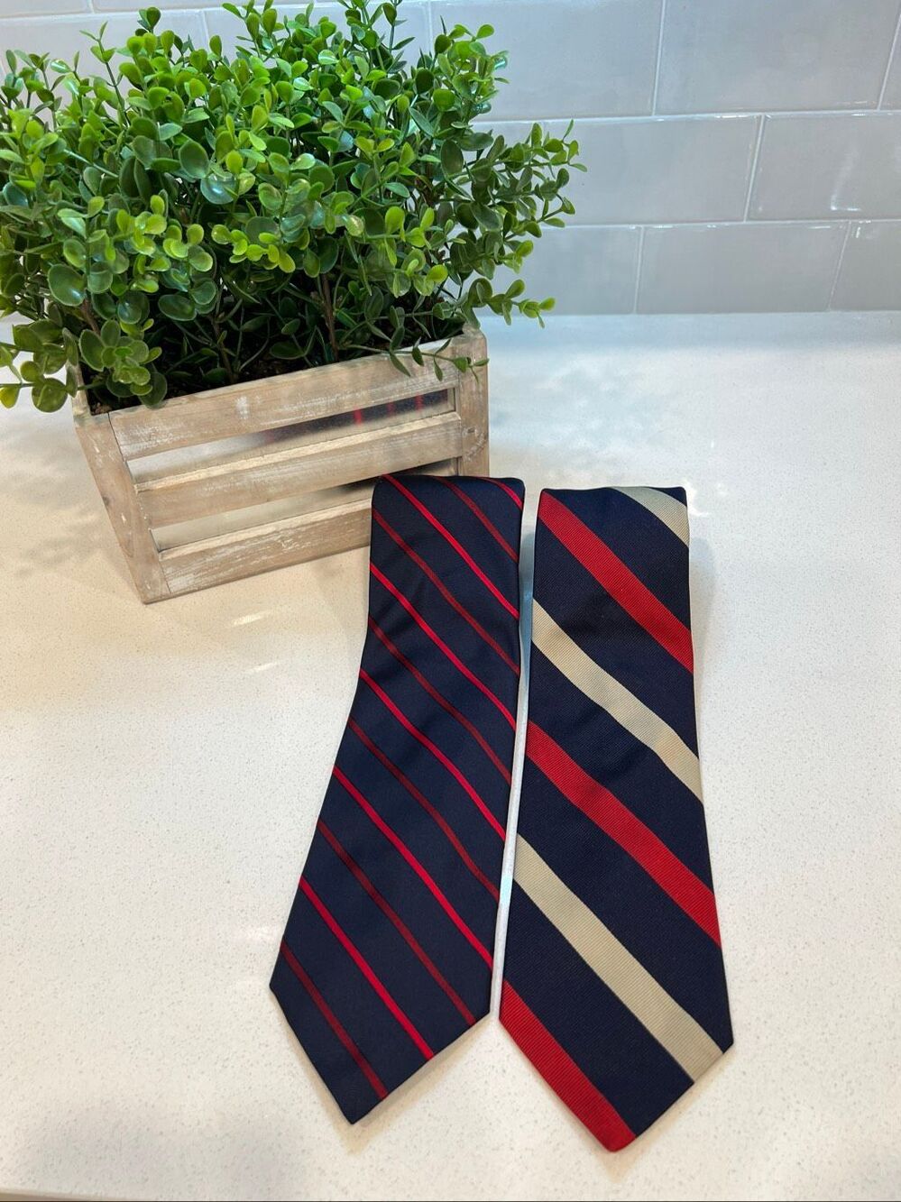 Set of 2 Breuer For Teena Hicks Company Men's Striped Silk Neckties Red Blue